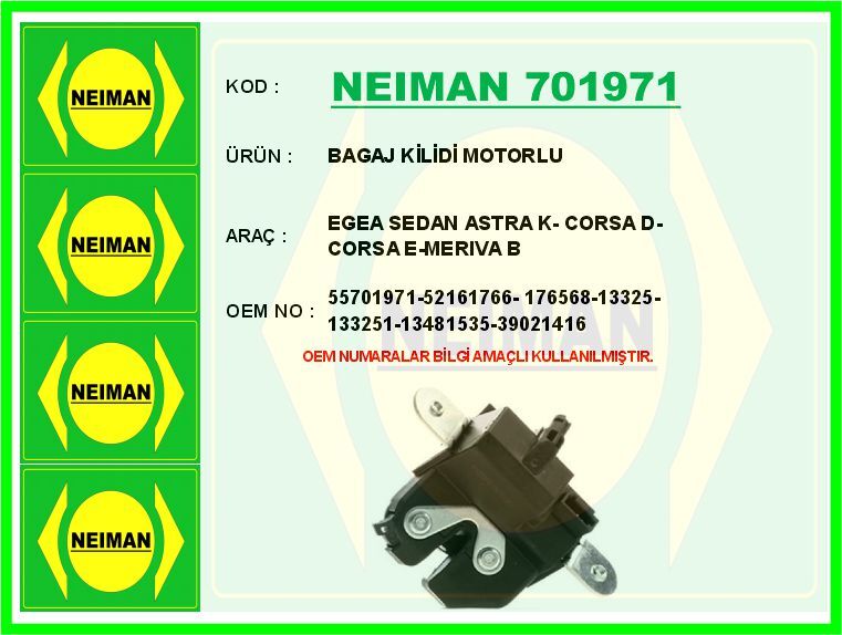 BAGAJ KİLİDİ MOTORLU EGEA SEDAN ASTRA K- CORSA D- CORSA E-MERIVA B | OEM:55701971-52161766-176568-13325-1332