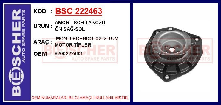 AMORTİSÖR TAKOZU ÖN SAĞ-SOL MEGANE II 02> SCENIC II 02> TÜM MOTOR TİPLERİ | OEM:8200222463