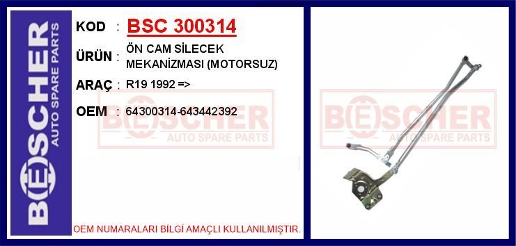 ÖN CAM SİLECEK MEKANİZMASI MOTORSUZ R19 1992 > | OEM:64300314-643442392