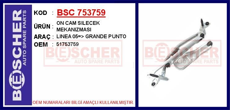 ÖN CAM SİLECEK MEKANİZMASI MOTORSUZ FIAT LINEA 09> GRANDE PUNTO 05> PUNTO EVO 09> | OEM:51753759