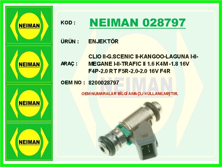 ENJEKTÖR CLIO II-G.SCENIC II-KANGOO-LAGUNA I-II-MEGANE I-II-TRAFIC II 1.6 K4M -1.8 16V F4P-2.0 RT F5 | OEM:8200028797