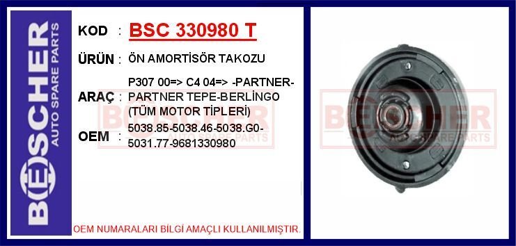 ÖN AMORTİSÖR TAKOZU P307 00 > C4 04 > -PARTNER-PARTNER TEPE-BERLİNGO TÜM MOTOR TİPLERİ | OEM:5038.85-5038.46-5038.G0-5031.77-