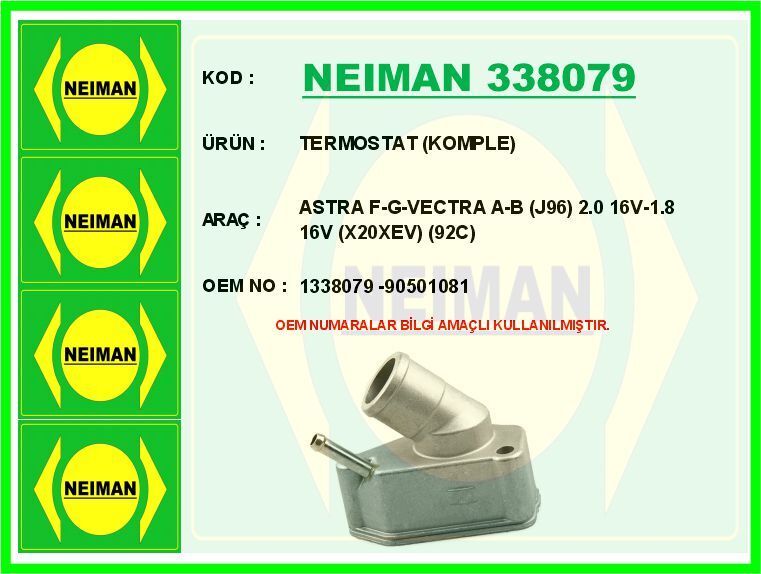 TERMOSTAT KOMPLE ASTRA F-G-VECTRA A-B J96 2.0 16V-1.8 16V X20XEV 92C | OEM:1338079-90501081
