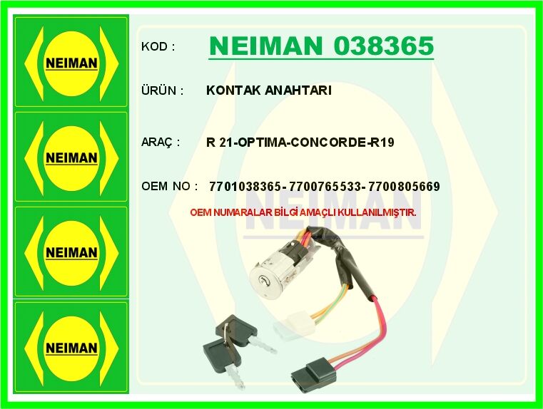 KONTAK ANAHTARI R 21-OPTIMA-CONCORDE-R19 | OEM:7701038365-7700765533-7700805669