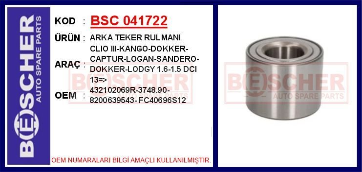 ARKA TEKER RULMANI CLIO III-KANGO-DOKKER-CAPTUR-LOGAN-SANDERO-DOKKER-LODGY 1.6-1.5 DCI 13 > P.207-2 | OEM:432102069R-3748.90-8200639543