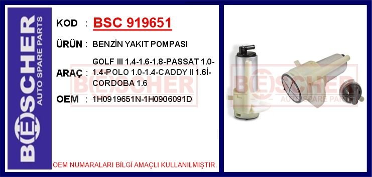 BENZİN YAKIT POMPASI GOLF III 1.4-1.6-1.8-PASSAT 1.0-1.4-POLO 1.0-1.4-CADDY II 1.6İ-CORDOBA 1.6 | OEM:1H0919651N-1H0906091D