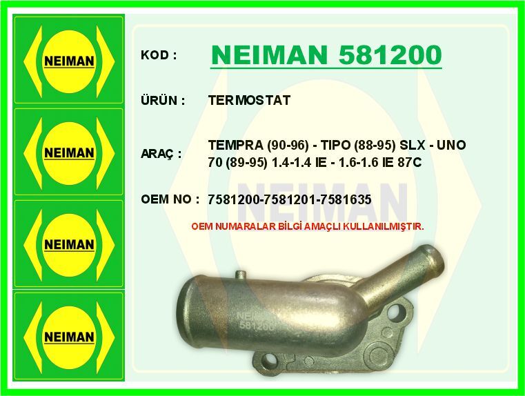 TERMOSTAT TEMPRA 90-96 - TIPO 88-95 SLX - UNO 70 89-95 1.4-1.4 IE - 1.6-1.6 IE 87C | OEM:7581200-7581201-7581635