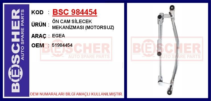 ÖN CAM SİLECEK MEKANİZMASI MOTORSUZ EGEA | OEM:51984454
