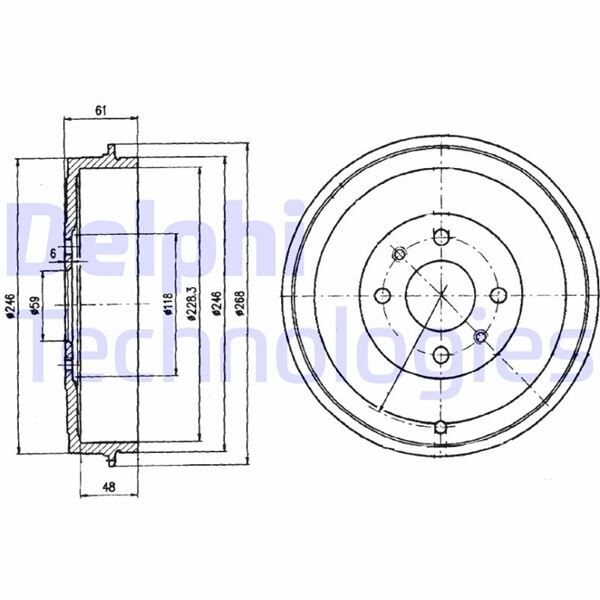 ARKA FREN KAMPANASI FIAT ALBEA 00> DOBLO 01> FIORINO 09> LINEA 09> MAREA 00> TEMPRA 92>96 TIPO 90>95 UNO 98>06 PEUGEOT BIPPER 08> CITROEN NEMO 08> 228.2 mm 4 Delik | OEM:60814839-7769850-4247.55-52015299