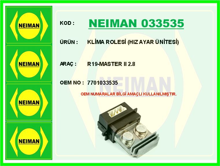 KLİMA ROLESİ HIZ AYAR ÜNİTESİ R19-MASTER II 2.8 | OEM:7701033535