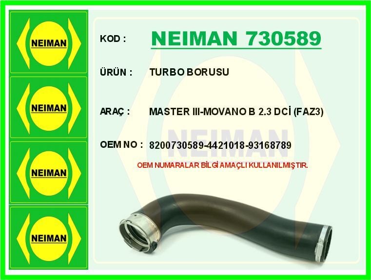 TURBO BORUSU MASTER III-MOVANO B 2.3 DCİ FAZ3 | OEM:8200730589-4421018-93168789