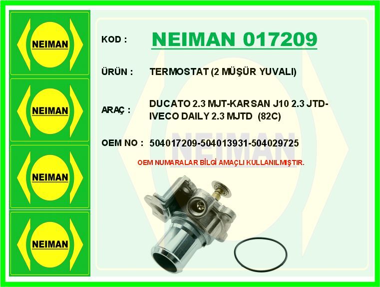 TERMOSTAT 2 MÜŞÜR YUVALI DUCATO 2.3 MJT-KARSAN J10 2.3 JTD-IVECO DAILY 2.3 MJTD 82C | OEM:504017209-504013931-504029725