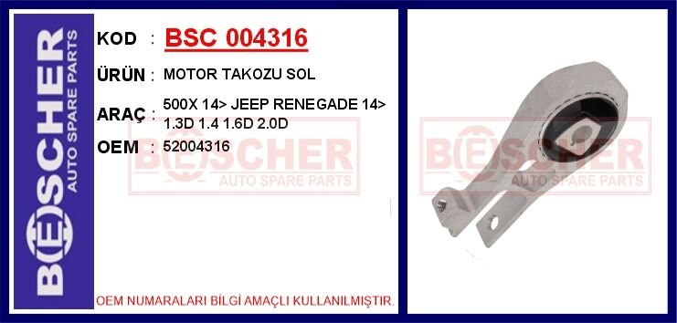 MOTOR TAKOZU SOL FIAT 500X 14> JEEP RENEGADE 14> 1.3D 1.4 1.6D 2.0D | OEM:52004316-51938568-51999638