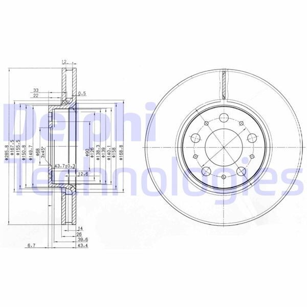 ÖN FREN AYNASI VOLVO S60 00-10 S80 98-06 V70 97-07 XC70 00-07 285x5DL KÜÇÜK TİP 31400739-946133 | OEM:2724037-31262706-31400739
