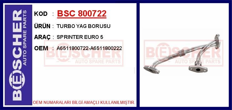 TURBO YAG BORUSU SPRINTER EURO 5 | OEM:A6511800722-A6511800222