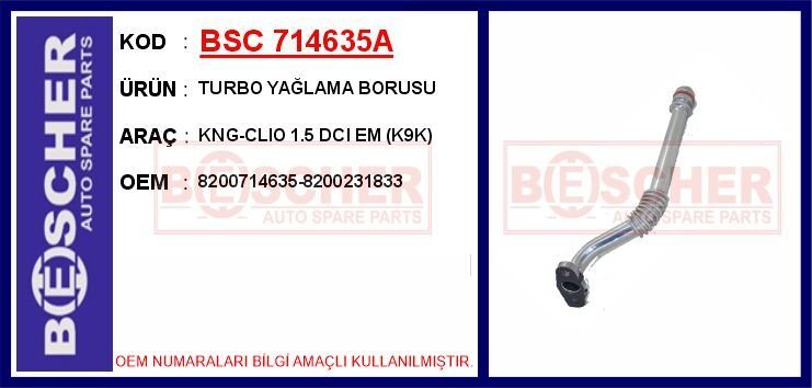 TURBO YAĞLAMA BORUSU KNG-CLIO 1.5 DCI EM K9K ALÜMİNYUM BORU | OEM:8200714635-8200231833