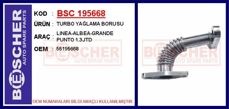 TURBO YAĞLAMA BORUSU LINEA-ALBEA-GRANDE PUNTO 1.3JTD | OEM:55195668