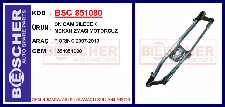 ÖN CAM SİLECEK MEKANİZMASI MOTORSUZ PEUGEOT BIPPER-CITROEN NEMO-FIAT FIORINO 07>18 | OEM:6401.G6-1354851080
