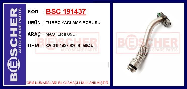 TURBO YAĞLAMA BORUSU MASTER II G9U | OEM:8200191437-8200004844