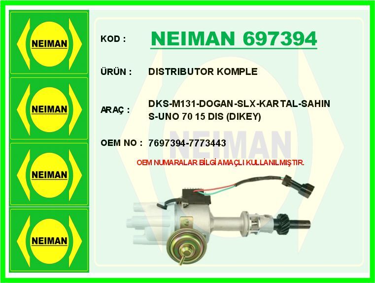 DISTRIBUTOR KOMPLE DKS-M131-DOGAN-SLX-KARTAL-SAHIN S-UNO 70 15 DIS DIKEY | OEM:7697394-7773443