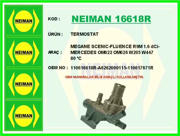 TERMOSTAT 80 C MERCEDES OM622 OM626 W205 W447 . RENAULT R9M 1.6 dCi MEGANE SCENIC FLUENCE SOKULEBI LIR KAPAKLI | OEM:A6262000115-110617671R