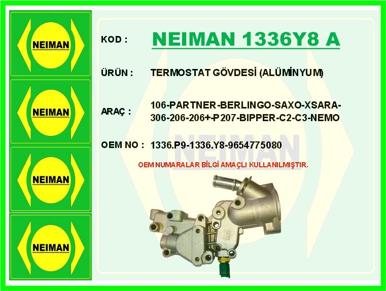 TERMOSTAT GÖVDESİ ALÜMİNYUM 106-PARTNER-BERLINGO-SAXO-XSARA-306-206-206 -P207-BIPPER-C2-C3-NEMO | OEM:1336.P9-1336.Y8-9654775080