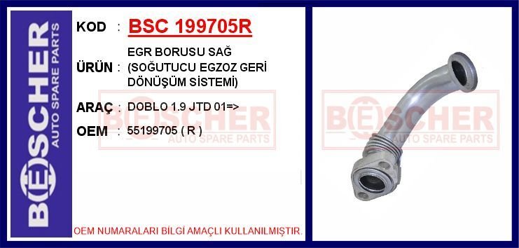 EGR BORUSU SAĞ SOĞUTUCU EGZOZ GERİ DÖNÜŞÜM SİSTEMİ DOBLO 1.9 JTD 01 > | OEM:55199705