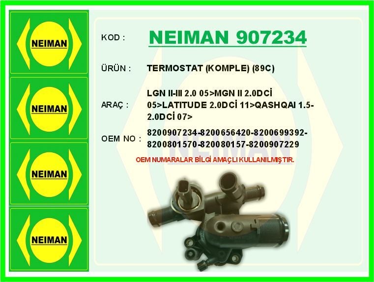 TERMOSTAT KOMPLE 89C LGN II-III 2.0 05>MGN II 2.0DCİ 05>LATITUDE 2.0DCİ 11>QASHQAI 1.5-2.0DCİ 07 | OEM:8200907234-8200656420-8200699392-82