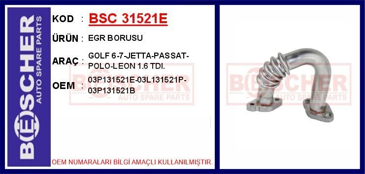 EGR BORUSU GOLF 6-7-JETTA-PASSAT-POLO-LEON 1.6 TDI. | OEM:03P131521E-03L131521P-03P131521B
