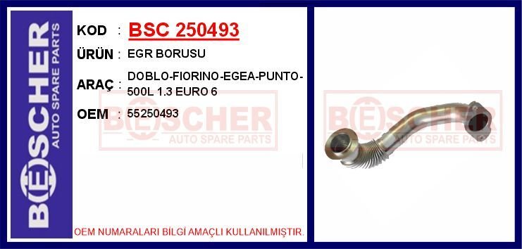 EGR BORUSU DOBLO-FIORINO-EGEA-PUNTO-500L 1.3 EURO 6 | OEM:55250493