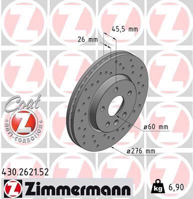ÖN FREN AYNASI ASTRA J 10> CRUZE 09> AVEO 11> 276x26x5DL 15 İNÇ HAVALI DELİKLİ 95526655 | OEM:13502044-13502045-569069-569073