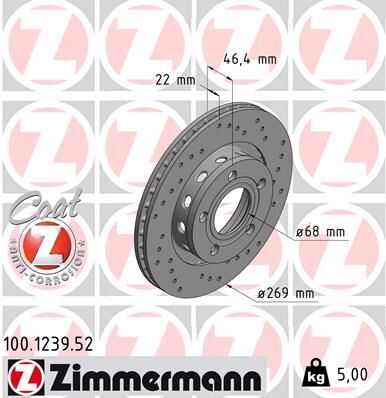 FREN DİSKİ. ARKA. 269 / 22-22 MM . HAVA KANALLI. YÜKSEK KARBON ALAŞIMLI DELİKLİ 986478574-DF4239 | OEM:4D0615601B