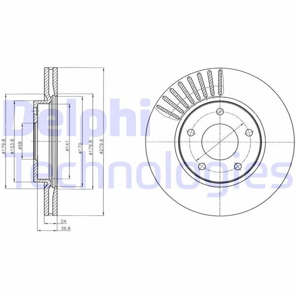 ÖN FREN AYNASI NISSAN JUKE 10>19 PULSAR 14> 280x24x43.9 5 DELİK | OEM:402061KA2A-402061KA3A-402061KA3B