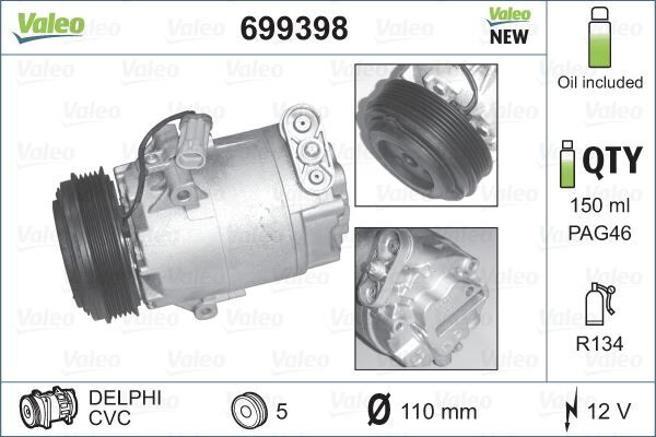 KLİMA KOMPRESÖRÜ OPEL CORSA C 00>03 ASTRA G 00>05 1.2 16V AGILA 03>07 1.0 12V | OEM:93176876-1854119-9132918-6854045