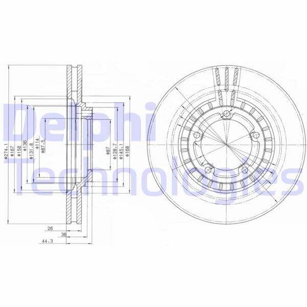 ÖN FREN DİSKİ HAVA KANALLI HYUNDAI H100 2.5L D4CB Kamyonet 04-11 / STAREX 2.5L D4CB 03-08 / KIA BONGO 2.5L TCI 05-> 274 çap x 5 bijon - Takım disk fiyatıdır | OEM:517124F000-581294A200