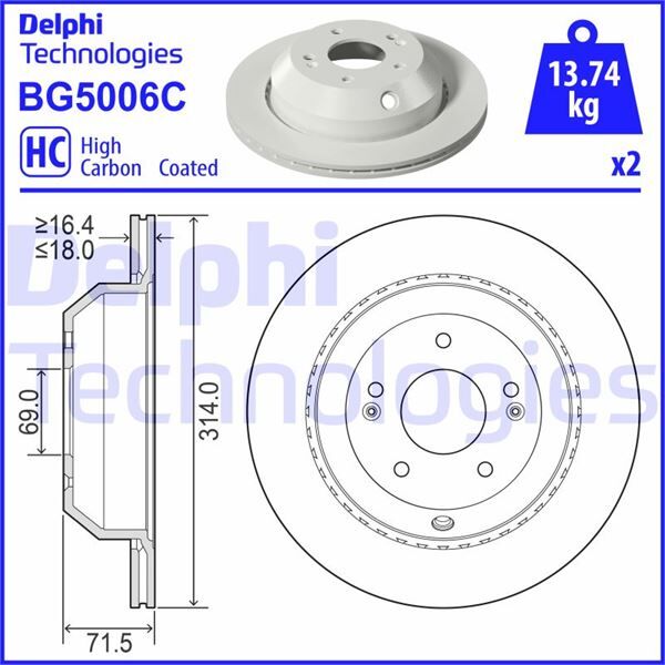 ARKA FREN DİSKİ HAVA KANALLI KIA SORENTO 2.0L D4HA 15-20 314 çap x 5 bijon - Takım disk fiyatıdı r | OEM:58411C5700