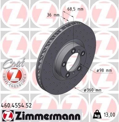 FREN DISKI DELİKLİ ON SAG PORSCHE CAYENNE 9YA 17> PANAMERA 971 16> 360 MM - 36MM | OEM:9J1615302A-9Y0615302A