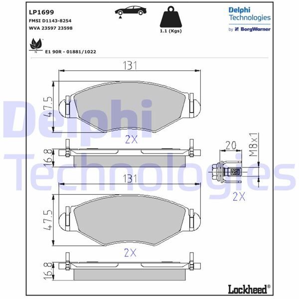 ÖN FREN BALATASI PEUGEOT P206 1.4 1.6 09/98> P306 1.4 1.6 5/93> | OEM:4254.94-421.91-4253.20-WVA23205