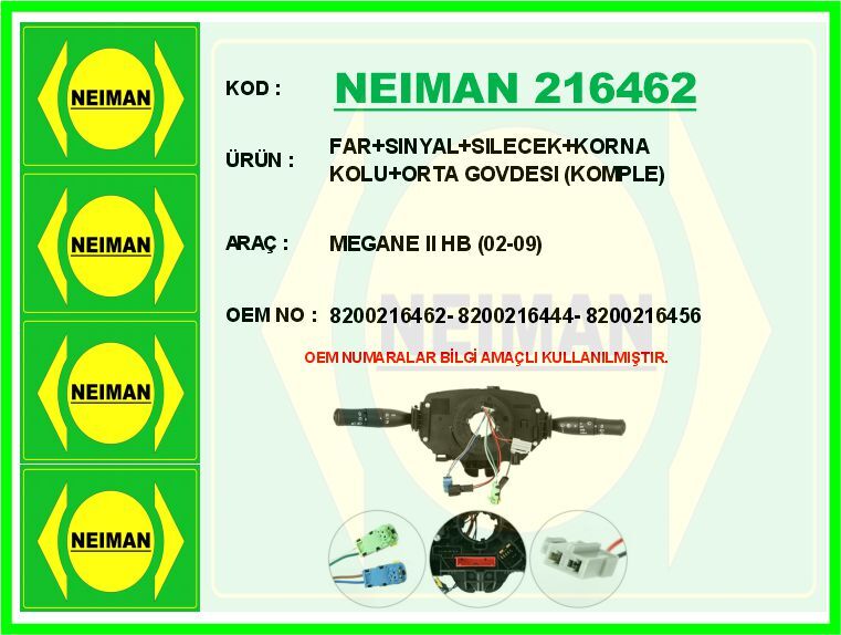 FAR SINYAL SILECEK KORNA KOLU ORTA GOVDESI KOMPLE MEGANE II HB 02-09 | OEM:8200216462-8200216444-8200216456