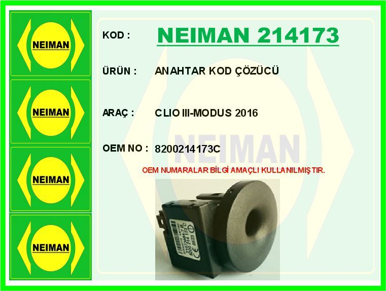 ANAHTAR KOD ÇÖZÜCÜ CLIO III-MODUS 2016 | OEM:8200214173C