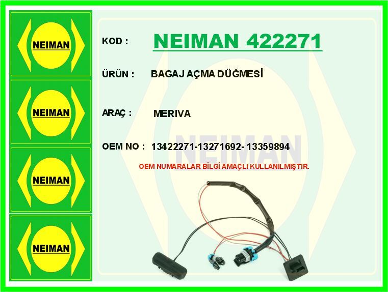 BAGAJ AÇMA DÜĞMESİ MERIVA | OEM:13422271-13271692-13359894