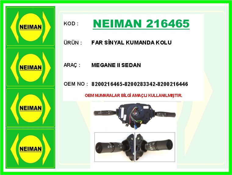 FAR SİNYAL KUMANDA KOLU MEGANE II SEDAN | OEM:8200216465-8200283342-8200216446