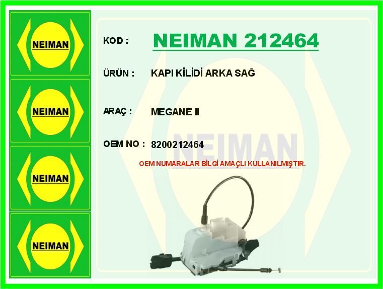 KAPI KİLİDİ ARKA SAĞ MEGANE II | OEM:8200212464
