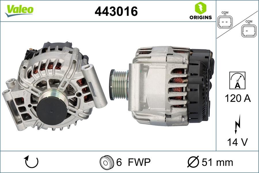 ALTERNATÖR ŞARJ DİNAMOSU KOMPLE 120amp GRANDLAND-P207-P208-P308-P508-P3008-P5008-PARTNER TEPEE-B ERLINGO-C3-C4-C5-DS3-DS4 1.6 VTI-THP MİNİ COOPER 06 > 6 KANAL | OEM:5702.J0-5705.KG-9819187680
