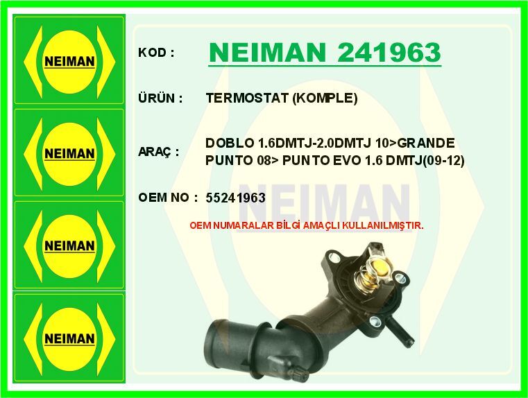 TERMOSTAT KOMPLE DOBLO 1.6DMTJ-2.0DMTJ 10>GRANDE PUNTO 08> PUNTO EVO 1.6 DMTJ 09-12 | OEM:55241963