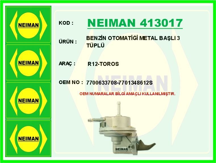 BENZİN OTOMATİĞİ METAL BAŞLI 3 TÜPLÜ R12-TOROS | OEM:7700633708-7701348612S