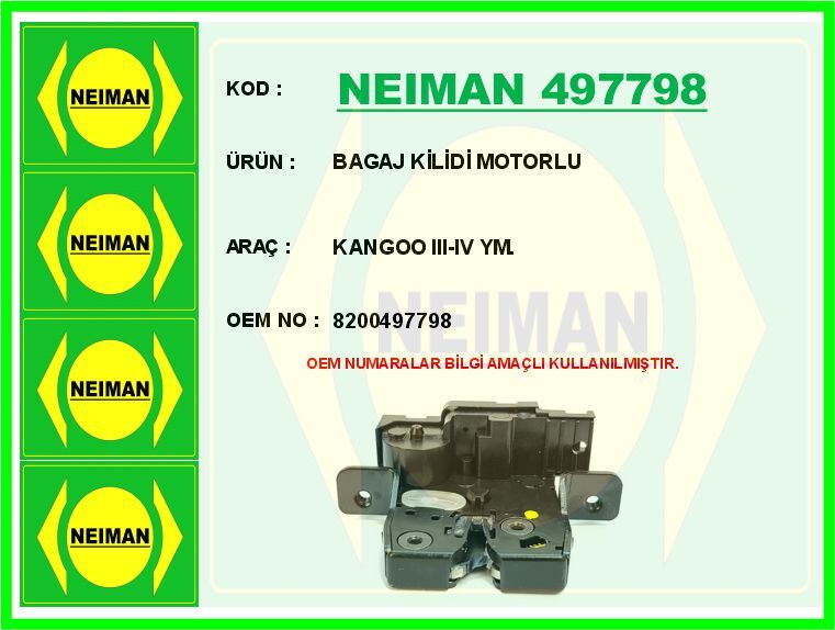 BAGAJ KİLİDİ MOTORLU KANGOO III-IV YM. | OEM:8200497798