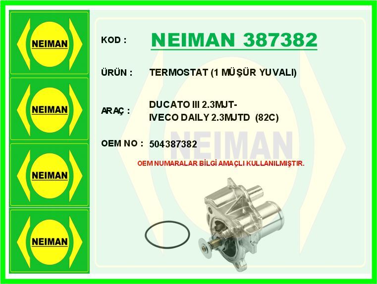 TERMOSTAT 1 MÜŞÜR YUVALI DUCATO III 2.3MJT-IVECO DAILY 2.3MJTD 82C | OEM:504387382