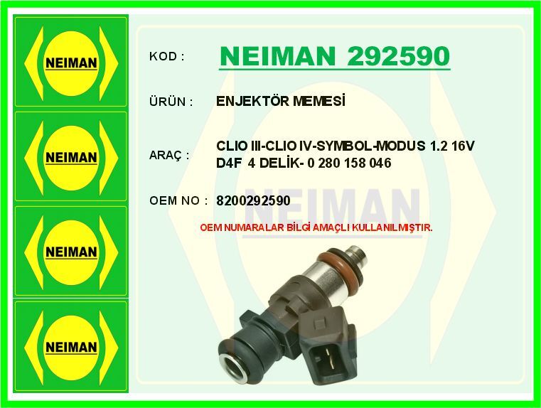 ENJEKTÖR MEMESİ- CLIO III-CLIO IV-SYMBOL-MODUS 1.2 16V D4F 4 DELİK- 0 280 158 046 | OEM:8200292590