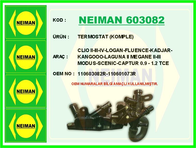 TERMOSTAT KOMPLE CLIO II-III-IV-LOGAN-FLUENCE-KADJAR-KANGOOO-LAGUNA II MEGANE II-III MODUS-SCENIC- | OEM:110603082R-110601073R